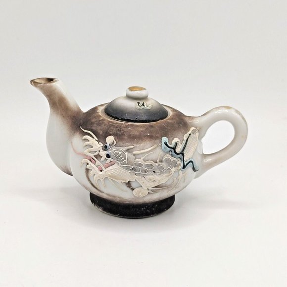 Vtg Moriage Dragonware Teapot Pacific Japan Black Raised Hand Crafted Painted - Picture 1 of 10